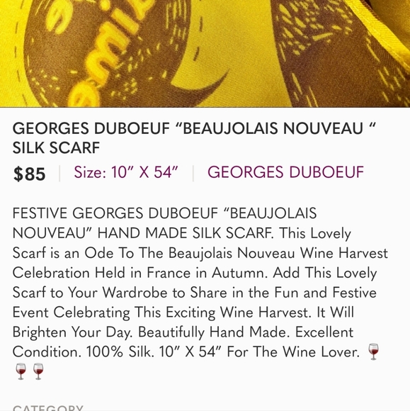 Georges Duboeuf Beaujolais  Noveau Je Taime hand made silk scarf WOMEN\'S